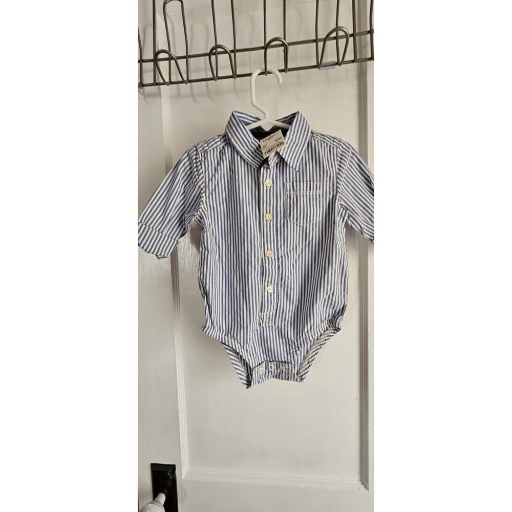 NWT Oshkosh Baby Boy Button Down Dress Shirt Sz 18M long sleeve striped Bodysuit